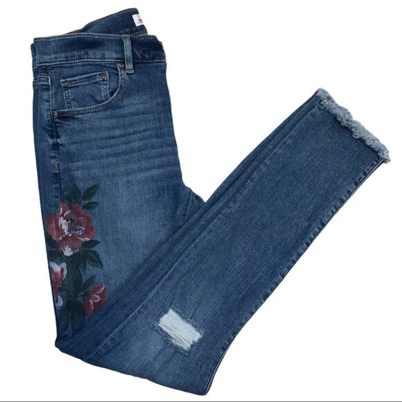 LOFT Modern Skinny Raw Hem Painted Floral Jeans - Picture 7 of 12